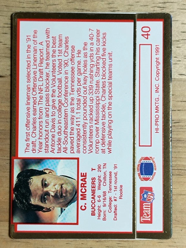 1991 Action Packed Rookie Update #40 Charles McRae RC