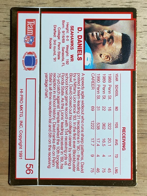1991 Action Packed Rookie Update #56 David Daniels RC