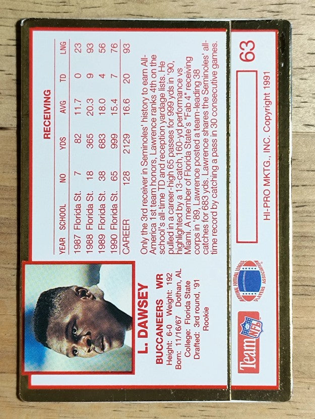 1991 Action Packed Rookie Update #63 Lawrence Dawsey RC