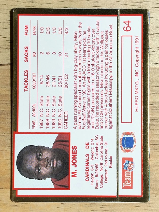 1991 Action Packed Rookie Update #64 Mike Jones DE RC