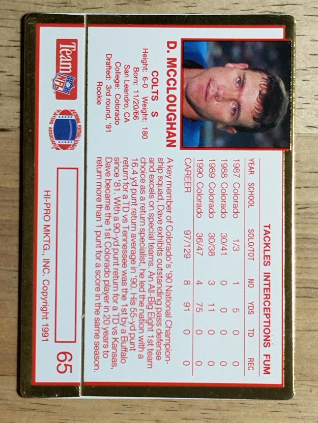 1991 Action Packed Rookie Update #65 Dave McCloughan