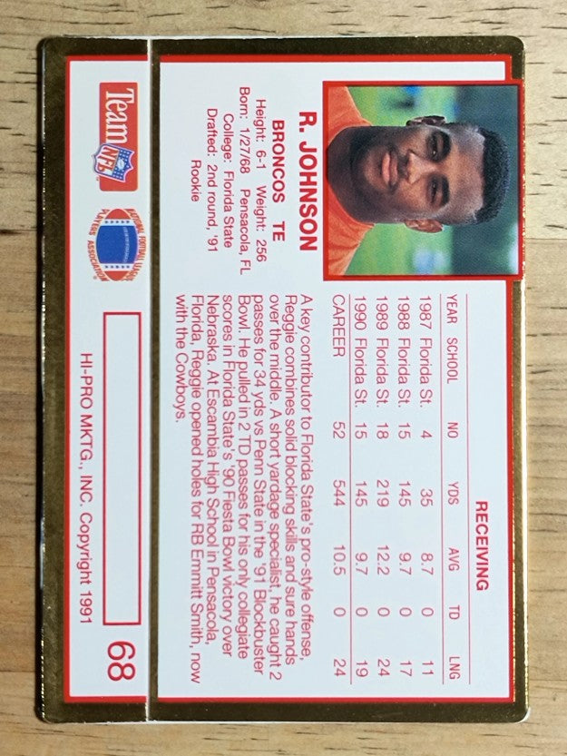 1991 Action Packed Rookie Update #68 Reggie Johnson RC