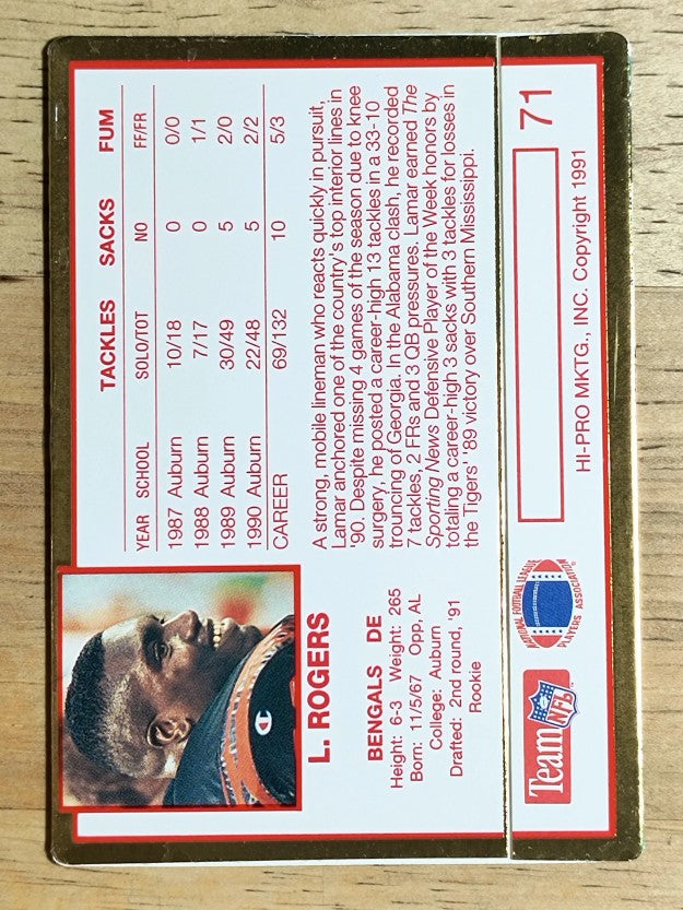 1991 Action Packed Rookie Update #71 Lamar Rogers RC