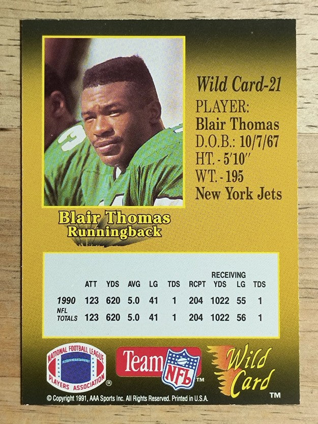 1991 Wild Card #21 Blair Thomas