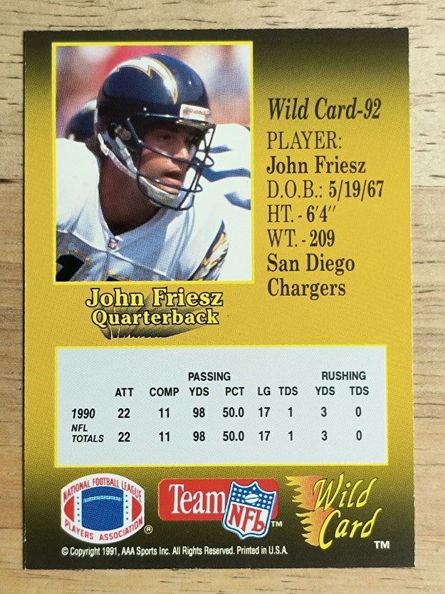 1991 Wild Card #92 John Friesz