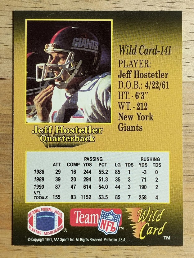 1991 Wild Card #141 Jeff Hostetler