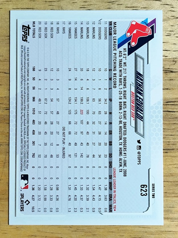 2021 Topps #623 Nathan Eovaldi