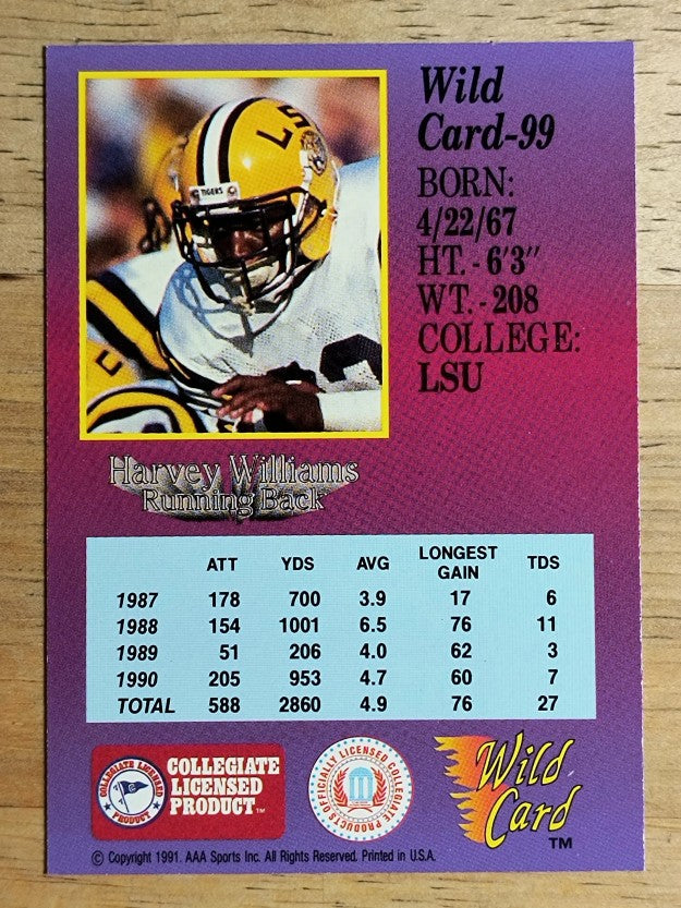 1991 Wild Card Draft #99 Harvey Williams