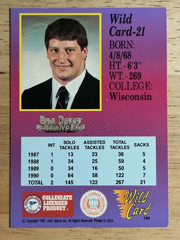 1991 Wild Card Draft 10 Stripe #21 Don Davey