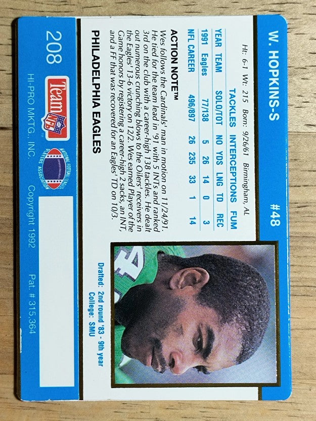 1992 Action Packed #208 Wes Hopkins