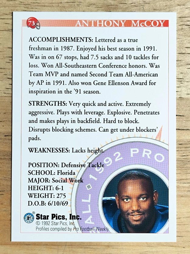 1992 Star Pics #73 Tony McCoy