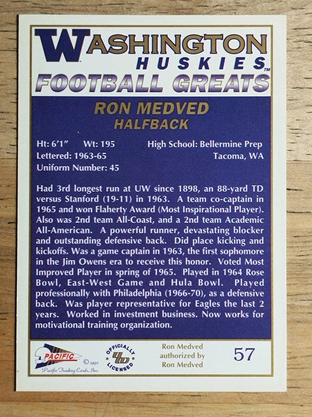1992 Washington Greats Pacific #57 Ron Medved