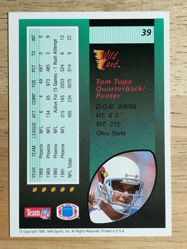1992 Wild Card #39 Tom Tupa