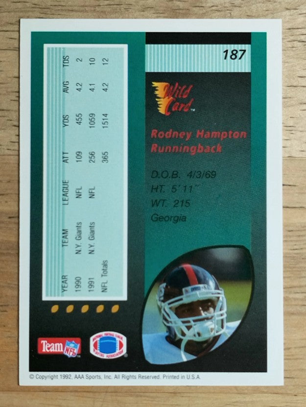 1992 Wild Card #187 Rodney Hampton