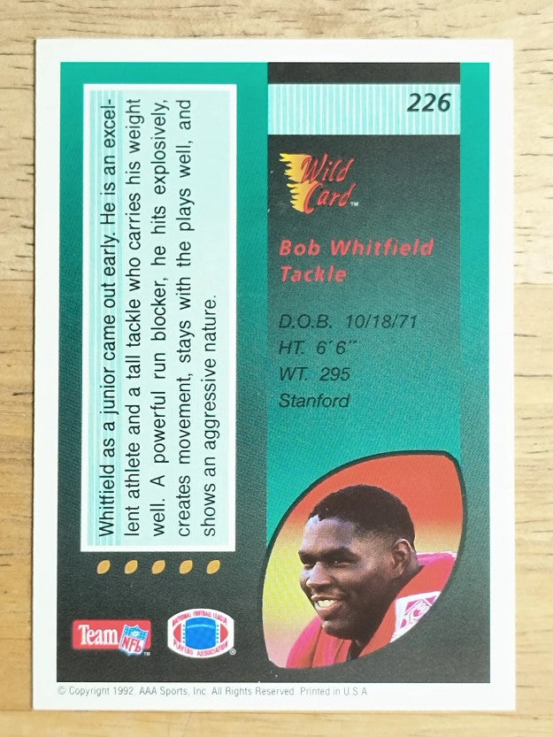 1992 Wild Card #226 Bob Whitfield RC