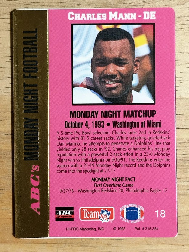 1993 Action Packed Monday Night Football #18 Charles Mann