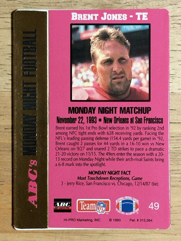 1993 Action Packed Monday Night Football #49 Brent Jones