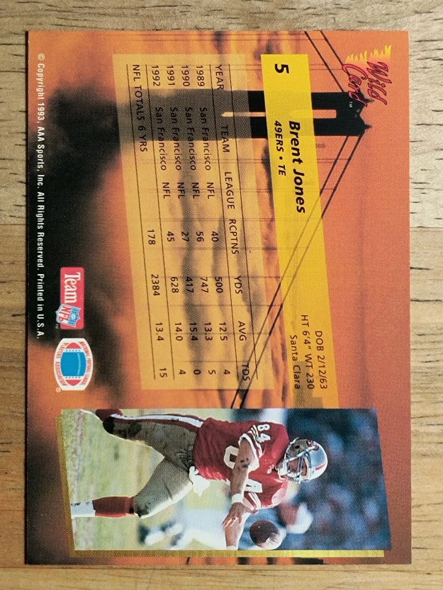 1993 Wild Card #5 Brent Jones