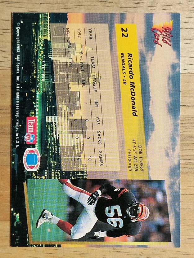 1993 Wild Card #22 Ricardo McDonald