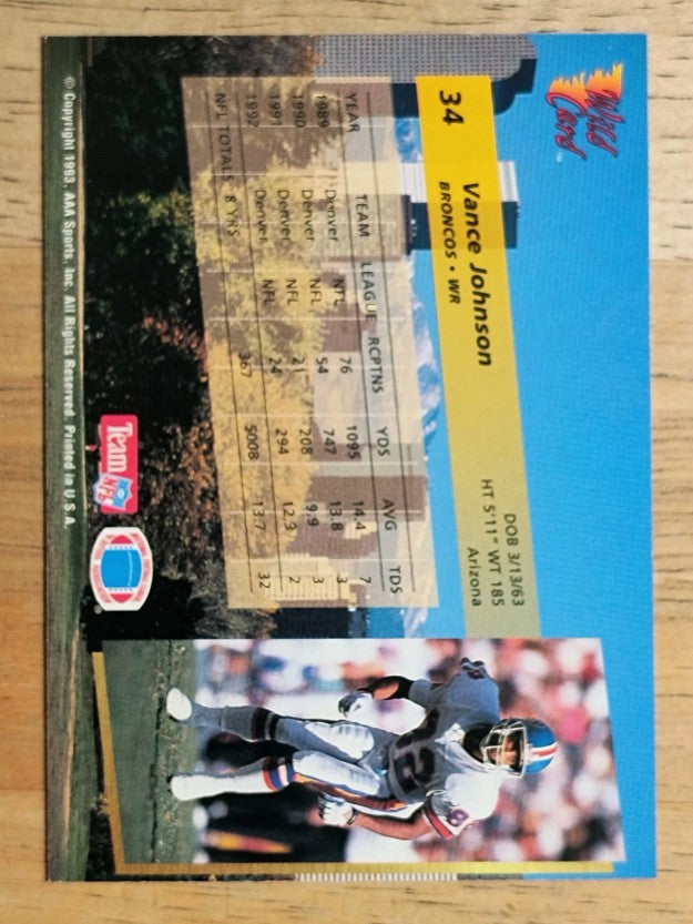 1993 Wild Card #34 Vance Johnson