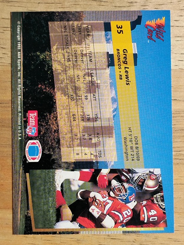 1993 Wild Card #35 Greg Lewis