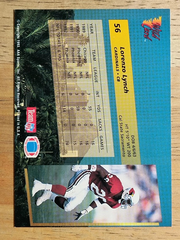 1993 Wild Card #56 Lorenzo Lynch