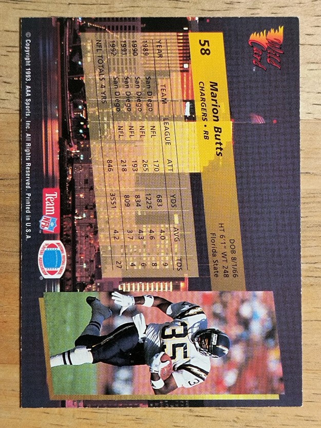 1993 Wild Card #58 Marion Butts