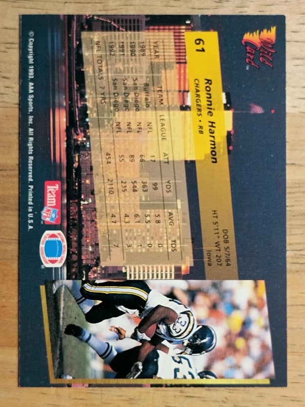 1993 Wild Card #61 Ronnie Harmon