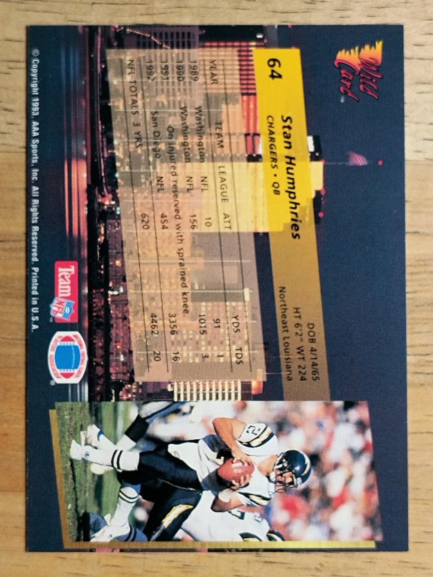 1993 Wild Card #64 Stan Humphries