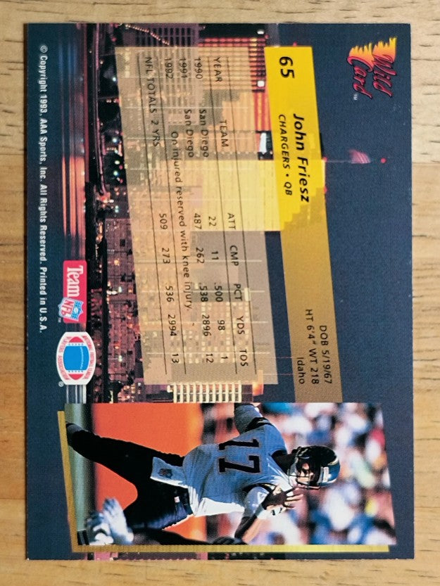 1993 Wild Card #65 John Friesz