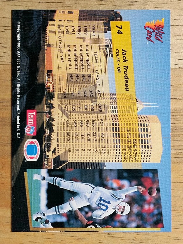 1993 Wild Card #74 Jack Trudeau