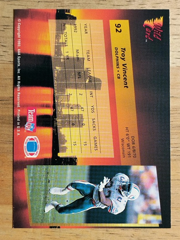1993 Wild Card #92 Troy Vincent