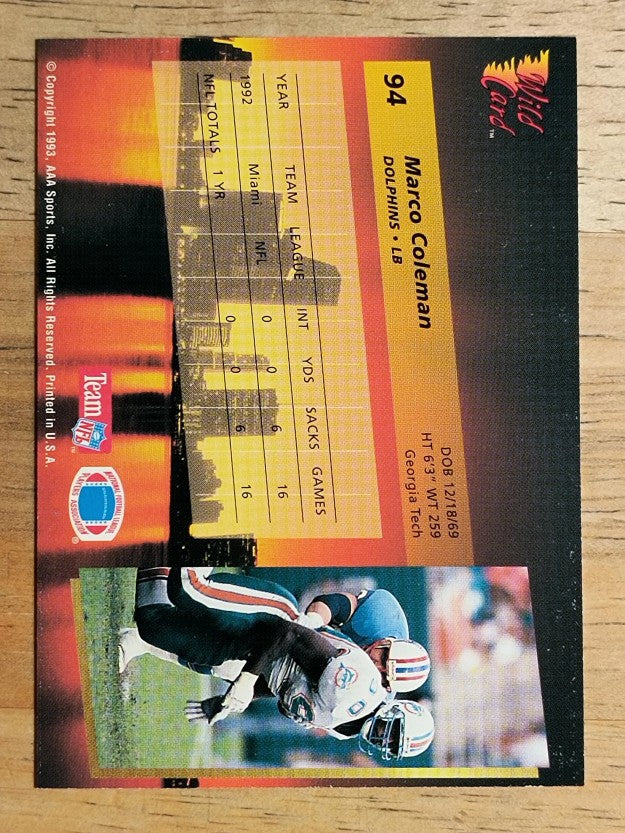 1993 Wild Card #94 Marco Coleman