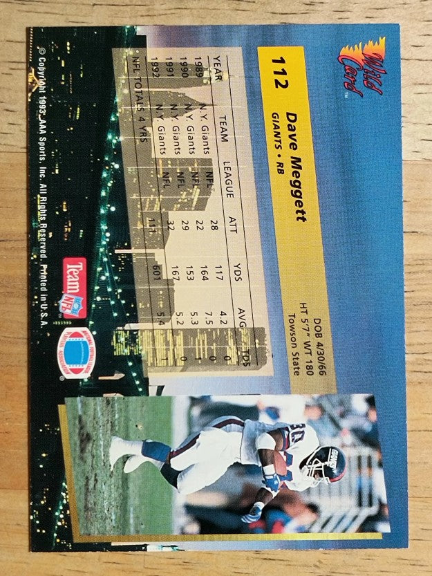 1993 Wild Card #112 Dave Meggett