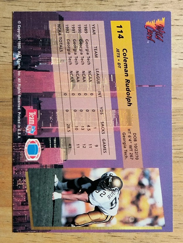 1993 Wild Card #114 Coleman Rudolph RC