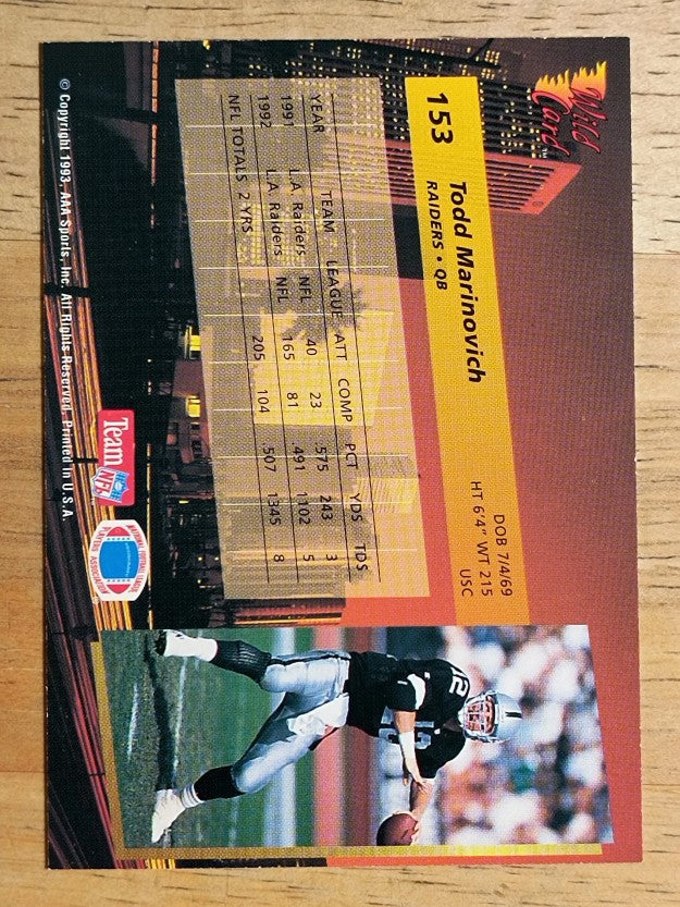 1993 Wild Card #153 Todd Marinovich