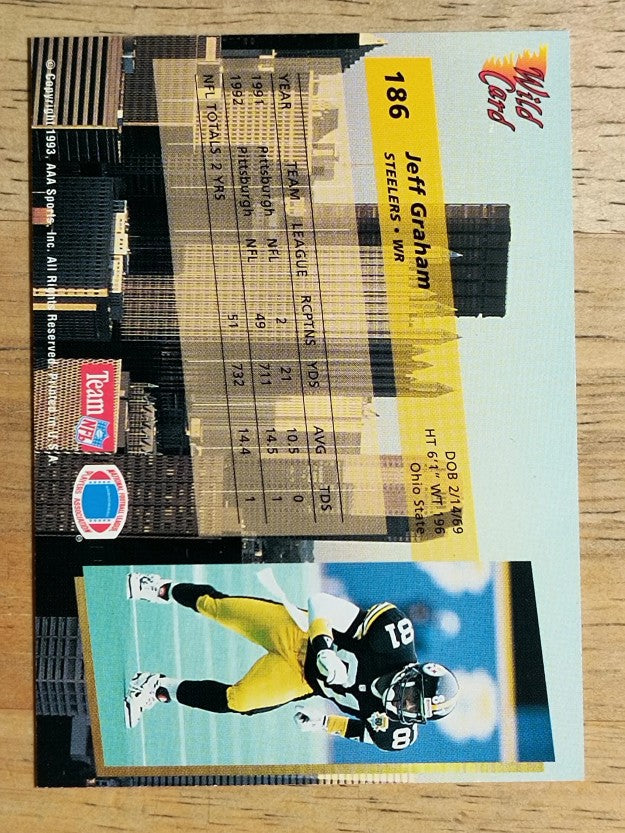 1993 Wild Card #186A Jeff Graham WR ERR/Spelled Grahm on front