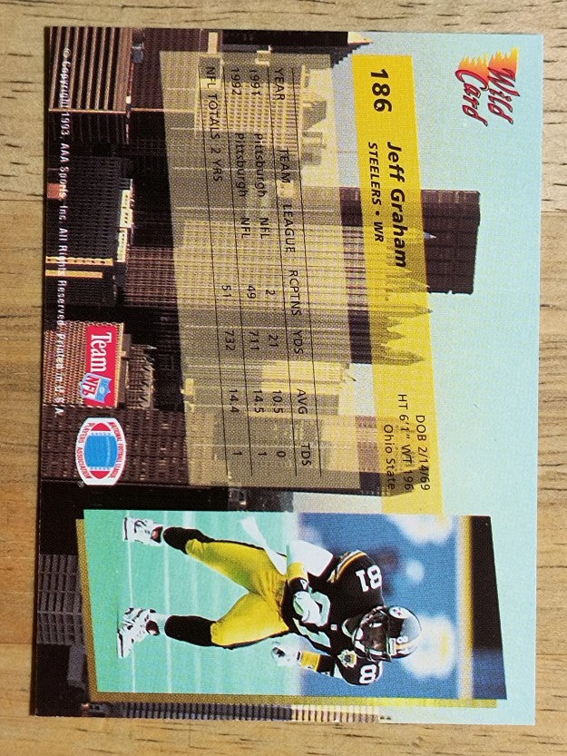 1993 Wild Card #186B Jeff Graham WR COR/Spelled Graham on front