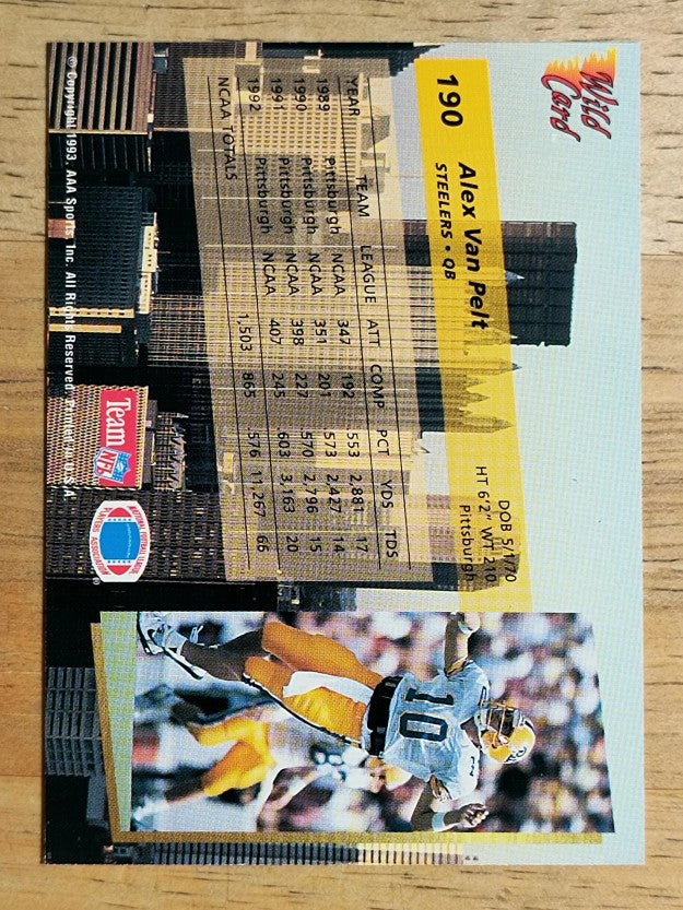 1993 Wild Card #190 Alex Van Pelt RC
