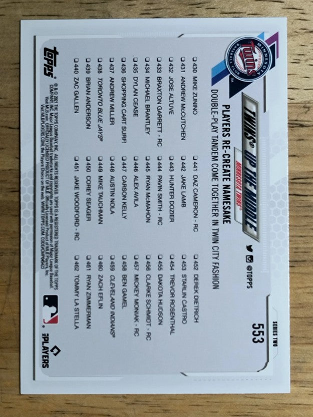 2021 Topps #553 Twins Up The Middle/Marwin Gonzalez/Jorge Polanco