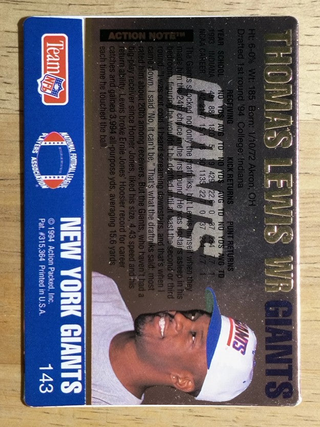 1994 Action Packed #143 Thomas Lewis RC