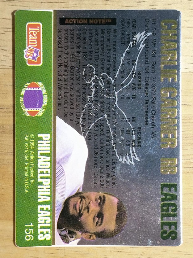 1994 Action Packed #156 Charlie Garner RC