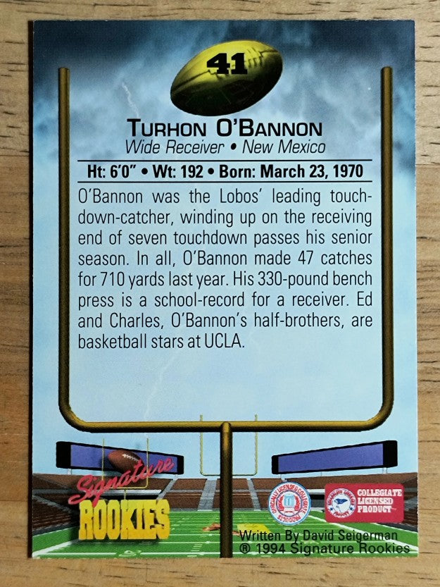 1994 Signature Rookies #41 Turhon O'Bannon