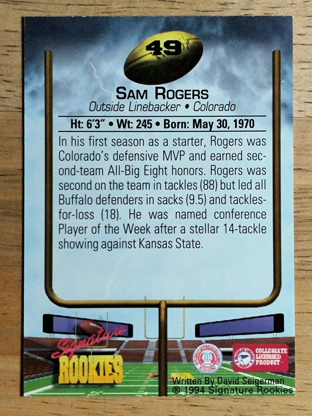 1994 Signature Rookies #49 Sam Rogers