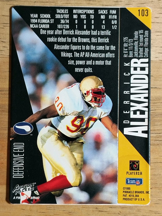 1995 Action Packed #103 Derrick Alexander DE RC