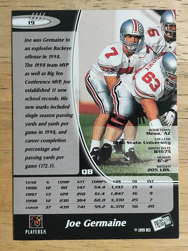 1999 Press Pass #19 Joe Germaine