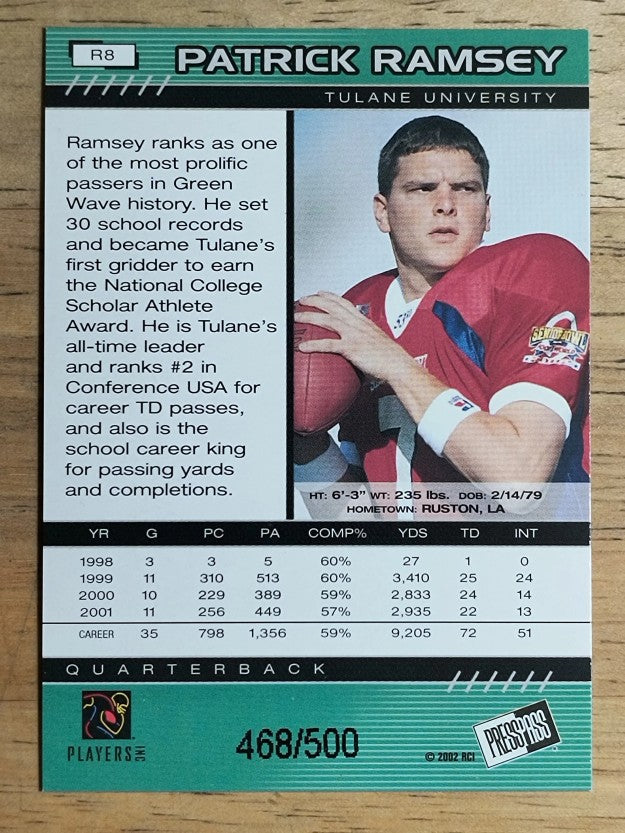 2002 Press Pass Reflectors #8 Patrick Ramsey (EXMT)