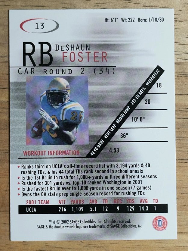 2002 SAGE #13 DeShaun Foster
