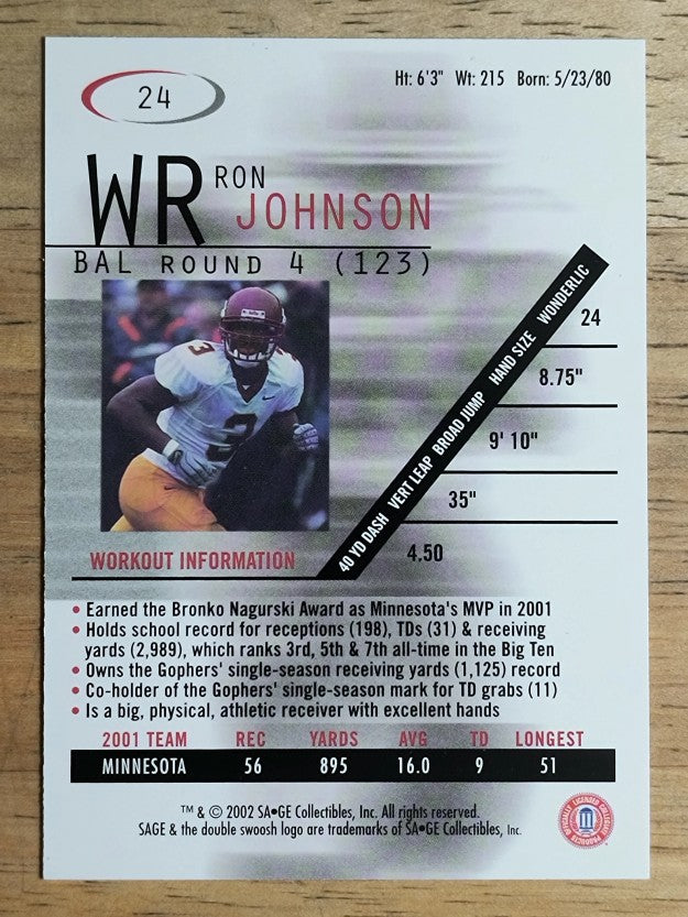 2002 SAGE #24 Ron Johnson