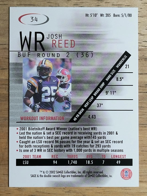 2002 SAGE #34 Josh Reed